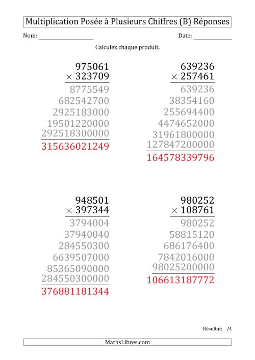 Multiplication d'un Nombre à 6 Chiffres par un Nombre à 6 Chiffres (Gros Caractère) (B) page 2