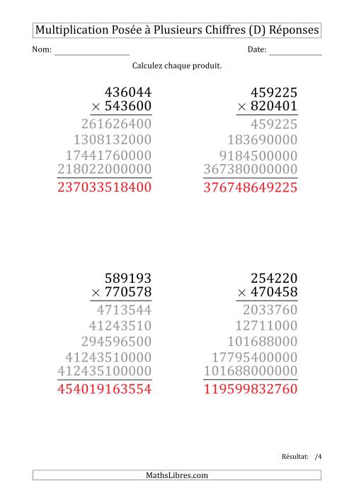 Multiplication d'un Nombre à 6 Chiffres par un Nombre à 6 Chiffres (Gros Caractère) (D) page 2