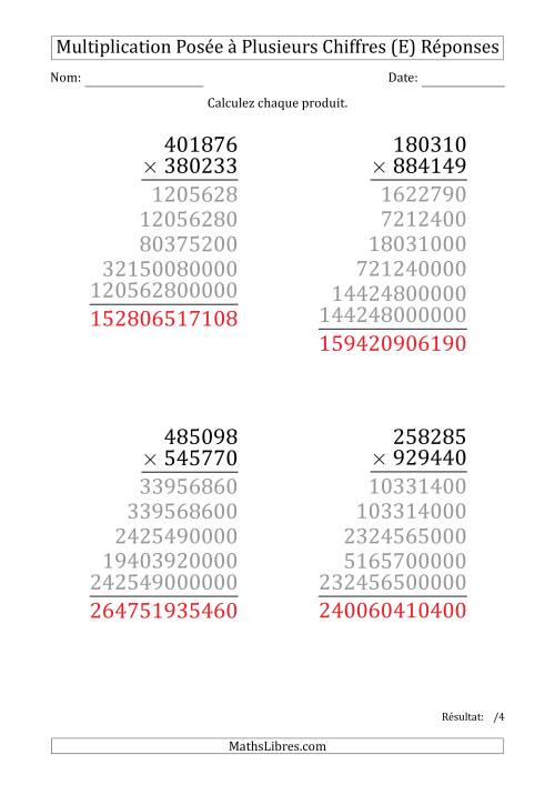 Multiplication d'un Nombre à 6 Chiffres par un Nombre à 6 Chiffres (Gros Caractère) (E) page 2