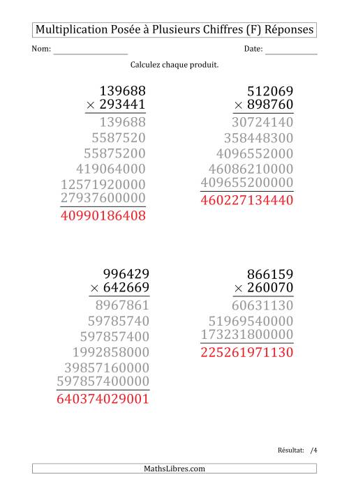 Multiplication d'un Nombre à 6 Chiffres par un Nombre à 6 Chiffres (Gros Caractère) (F) page 2