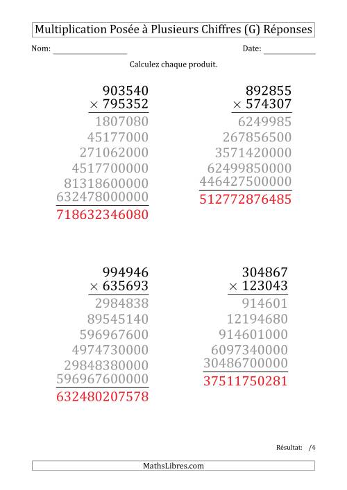 Multiplication d'un Nombre à 6 Chiffres par un Nombre à 6 Chiffres (Gros Caractère) (G) page 2