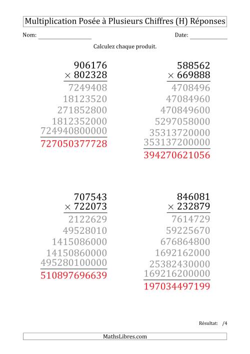 Multiplication d'un Nombre à 6 Chiffres par un Nombre à 6 Chiffres (Gros Caractère) (H) page 2