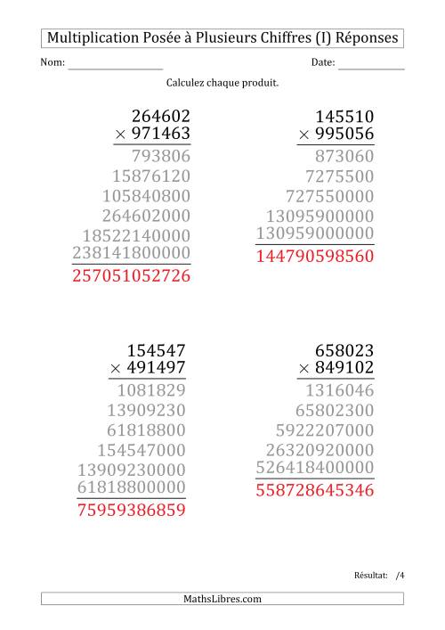 Multiplication d'un Nombre à 6 Chiffres par un Nombre à 6 Chiffres (Gros Caractère) (I) page 2