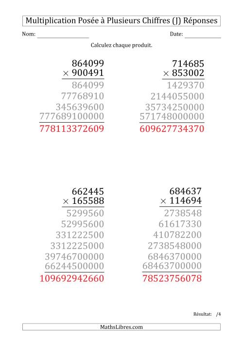 Multiplication d'un Nombre à 6 Chiffres par un Nombre à 6 Chiffres (Gros Caractère) (J) page 2