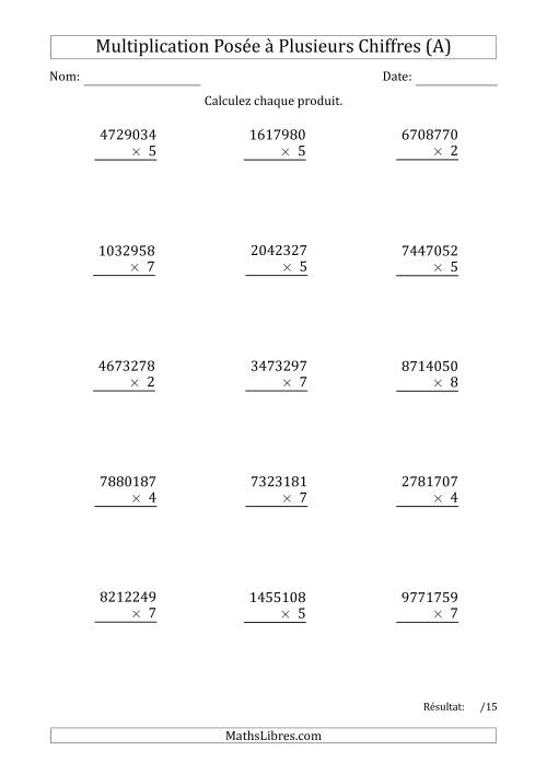 Multiplication d'un Nombre à 7 Chiffres par un Nombre à 1 Chiffre (A)