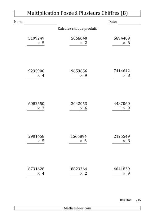 Multiplication d'un Nombre à 7 Chiffres par un Nombre à 1 Chiffre (B)