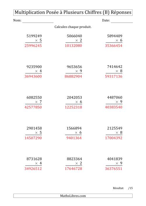 Multiplication d'un Nombre à 7 Chiffres par un Nombre à 1 Chiffre (B) page 2