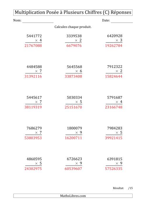 Multiplication d'un Nombre à 7 Chiffres par un Nombre à 1 Chiffre (C) page 2