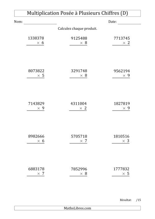 Multiplication d'un Nombre à 7 Chiffres par un Nombre à 1 Chiffre (D)