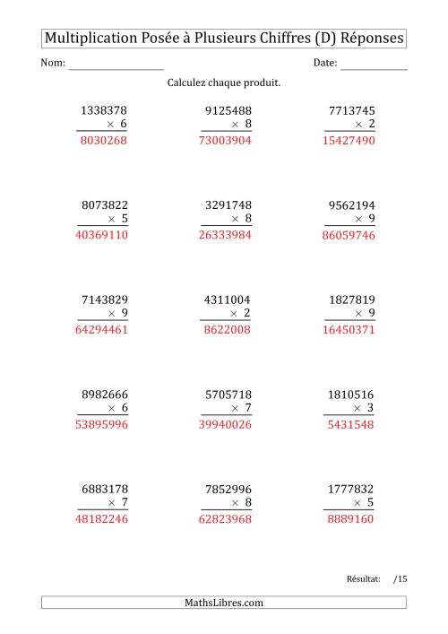 Multiplication d'un Nombre à 7 Chiffres par un Nombre à 1 Chiffre (D) page 2