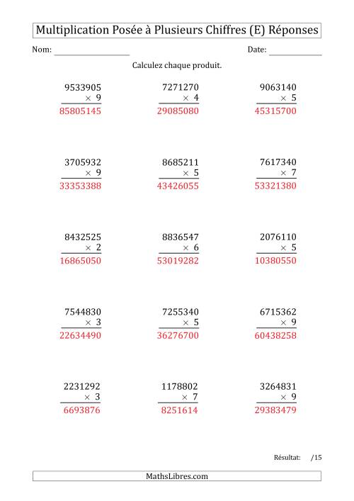 Multiplication d'un Nombre à 7 Chiffres par un Nombre à 1 Chiffre (E) page 2