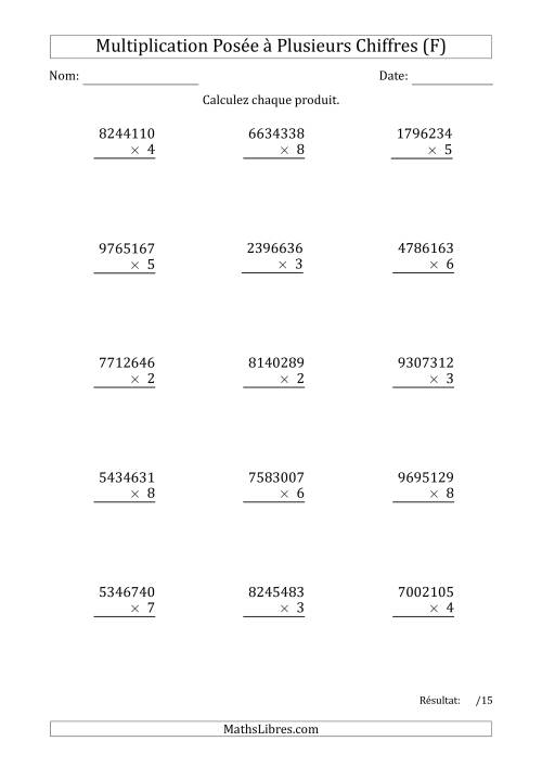 Multiplication d'un Nombre à 7 Chiffres par un Nombre à 1 Chiffre (F)