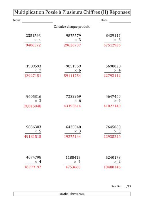 Multiplication d'un Nombre à 7 Chiffres par un Nombre à 1 Chiffre (H) page 2