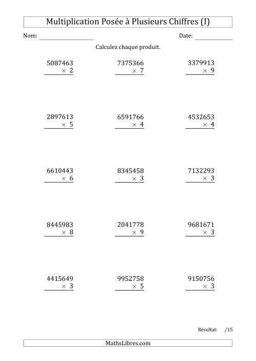 Multiplication d'un Nombre à 7 Chiffres par un Nombre à 1 Chiffre (I)
