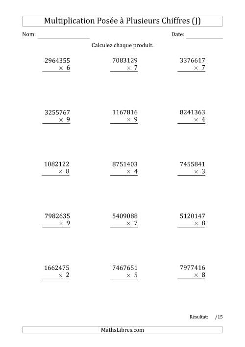 Multiplication d'un Nombre à 7 Chiffres par un Nombre à 1 Chiffre (J)