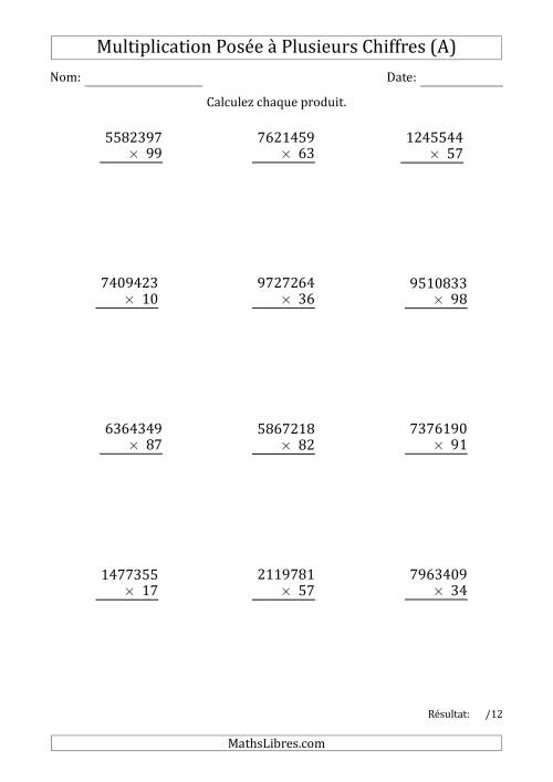 Multiplication d'un Nombre à 7 Chiffres par un Nombre à 2 Chiffres (A)