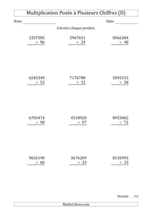 Multiplication d'un Nombre à 7 Chiffres par un Nombre à 2 Chiffres (D)