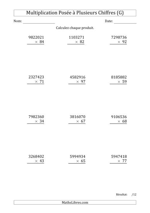 Multiplication d'un Nombre à 7 Chiffres par un Nombre à 2 Chiffres (G)