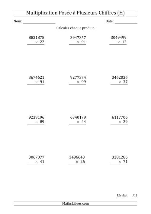 Multiplication d'un Nombre à 7 Chiffres par un Nombre à 2 Chiffres (H)