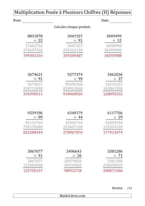 Multiplication d'un Nombre à 7 Chiffres par un Nombre à 2 Chiffres (H) page 2