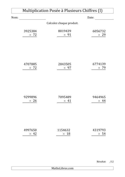 Multiplication d'un Nombre à 7 Chiffres par un Nombre à 2 Chiffres (I)