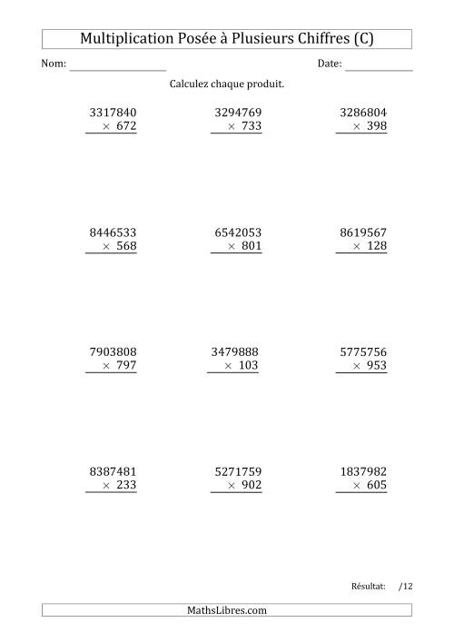 Multiplication d'un Nombre à 7 Chiffres par un Nombre à 3 Chiffres (C)