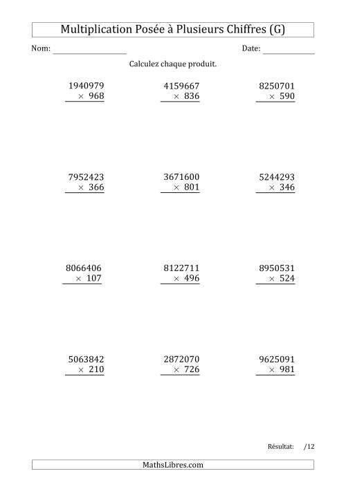 Multiplication d'un Nombre à 7 Chiffres par un Nombre à 3 Chiffres (G)