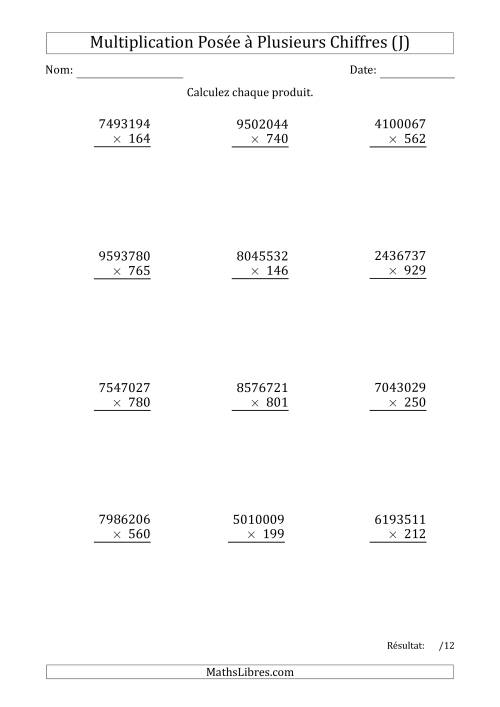 Multiplication d'un Nombre à 7 Chiffres par un Nombre à 3 Chiffres (J)