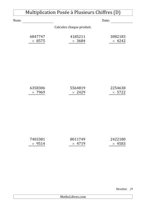 Multiplication d'un Nombre à 7 Chiffres par un Nombre à 4 Chiffres (D)