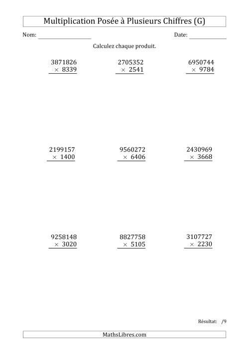 Multiplication d'un Nombre à 7 Chiffres par un Nombre à 4 Chiffres (G)