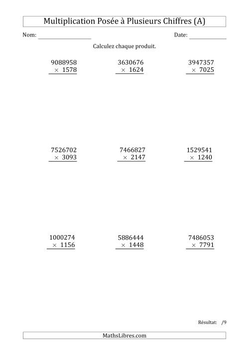Multiplication d'un Nombre à 7 Chiffres par un Nombre à 4 Chiffres (Tout)