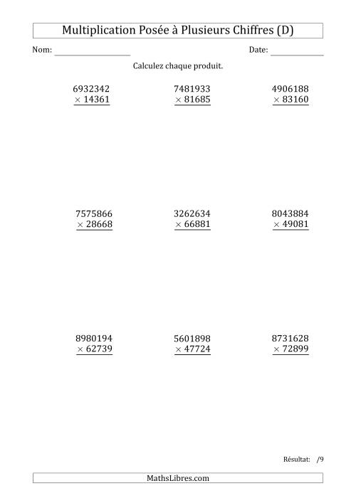 Multiplication d'un Nombre à 7 Chiffres par un Nombre à 5 Chiffres (D)