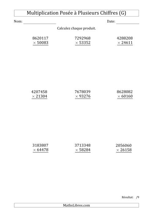 Multiplication d'un Nombre à 7 Chiffres par un Nombre à 5 Chiffres (G)