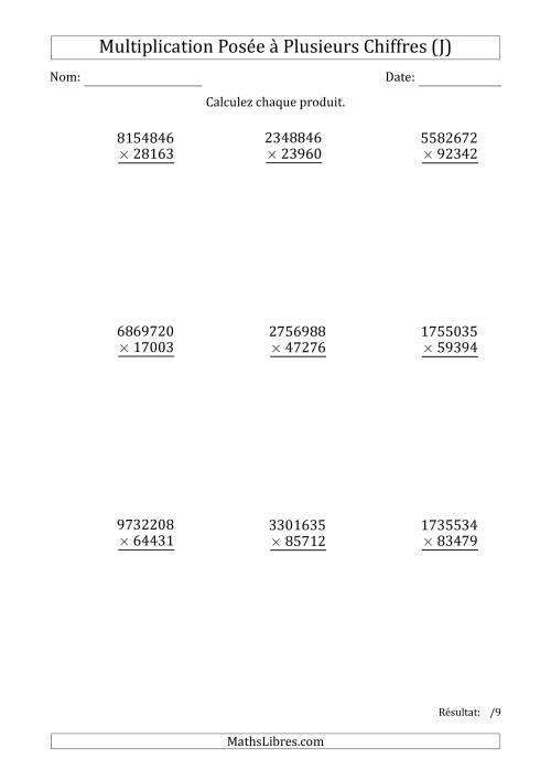 Multiplication d'un Nombre à 7 Chiffres par un Nombre à 5 Chiffres (J)