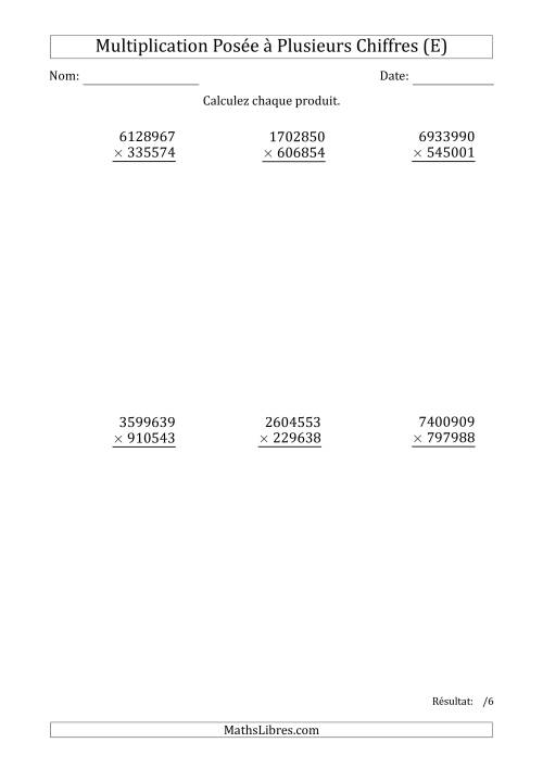 Multiplication d'un Nombre à 7 Chiffres par un Nombre à 6 Chiffres (E)
