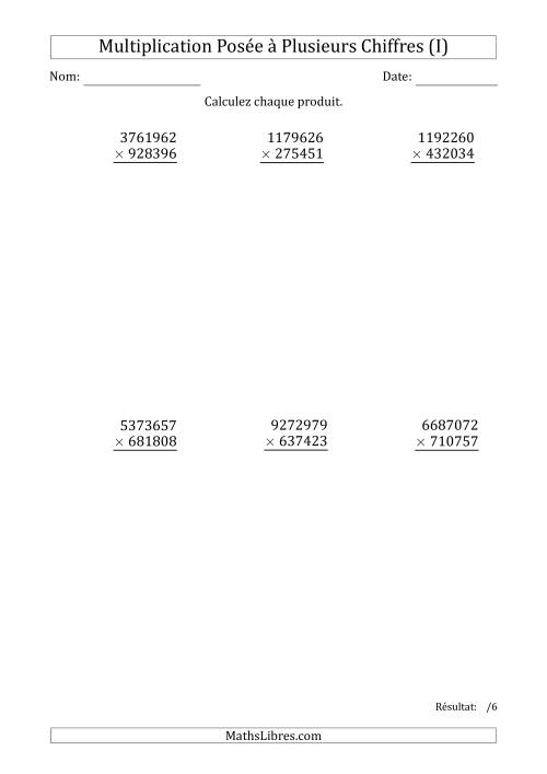 Multiplication d'un Nombre à 7 Chiffres par un Nombre à 6 Chiffres (I)