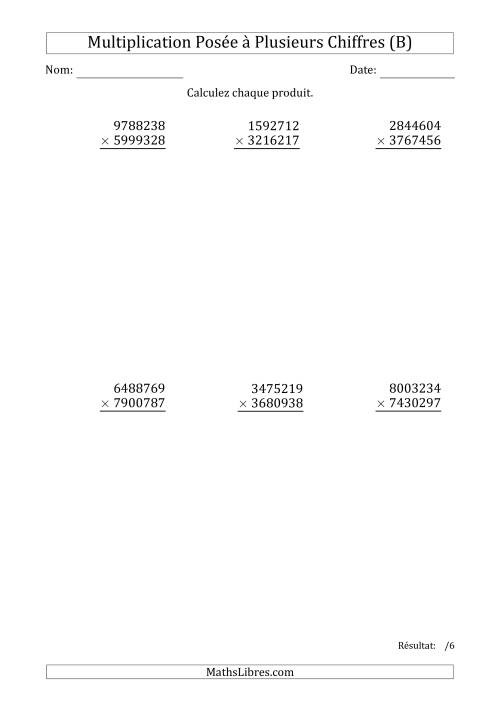Multiplication d'un Nombre à 7 Chiffres par un Nombre à 7 Chiffres (B)