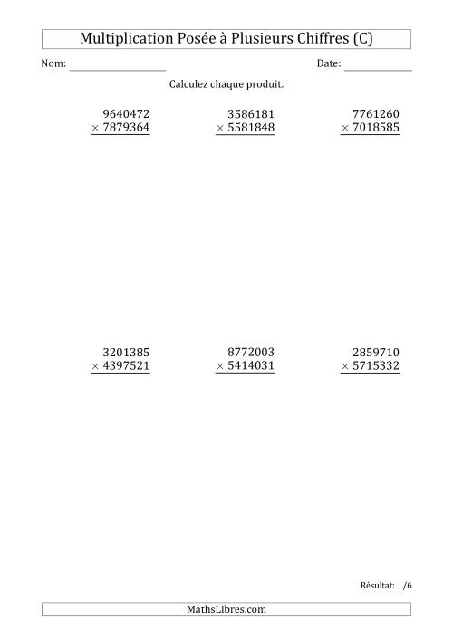 Multiplication d'un Nombre à 7 Chiffres par un Nombre à 7 Chiffres (C)