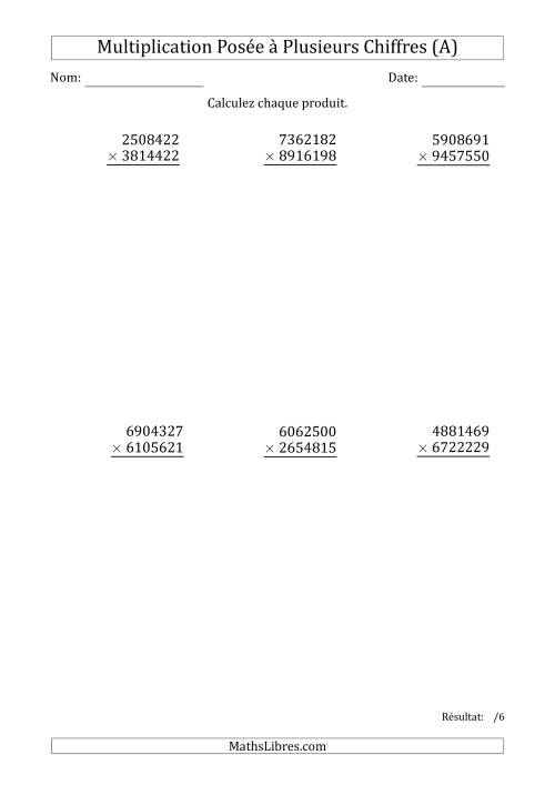 Multiplication d'un Nombre à 7 Chiffres par un Nombre à 7 Chiffres (Tout)