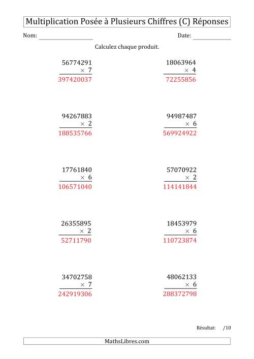 Multiplication d'un Nombre à 8 Chiffres par un Nombre à 1 Chiffre (C) page 2