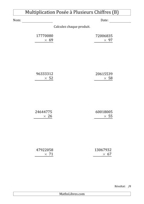 Multiplication d'un Nombre à 8 Chiffres par un Nombre à 2 Chiffres (B)