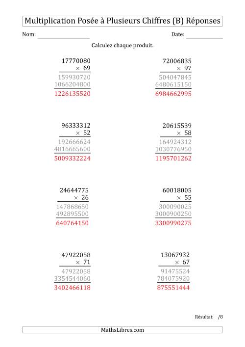 Multiplication d'un Nombre à 8 Chiffres par un Nombre à 2 Chiffres (B) page 2