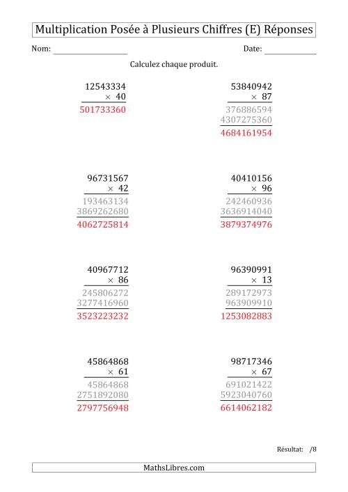Multiplication d'un Nombre à 8 Chiffres par un Nombre à 2 Chiffres (E) page 2