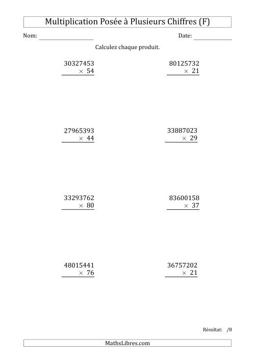 Multiplication d'un Nombre à 8 Chiffres par un Nombre à 2 Chiffres (F)