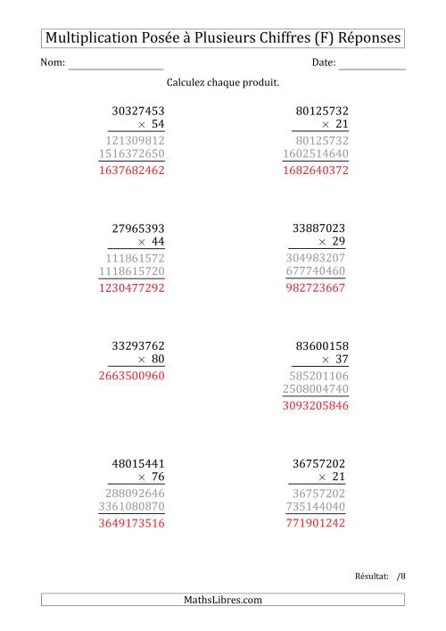 Multiplication d'un Nombre à 8 Chiffres par un Nombre à 2 Chiffres (F) page 2
