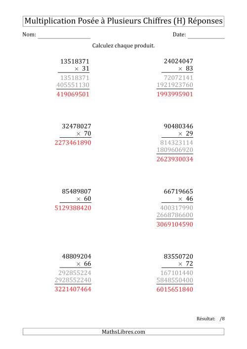 Multiplication d'un Nombre à 8 Chiffres par un Nombre à 2 Chiffres (H) page 2