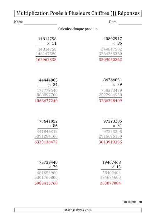 Multiplication d'un Nombre à 8 Chiffres par un Nombre à 2 Chiffres (J) page 2