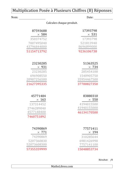 Multiplication d'un Nombre à 8 Chiffres par un Nombre à 3 Chiffres (B) page 2