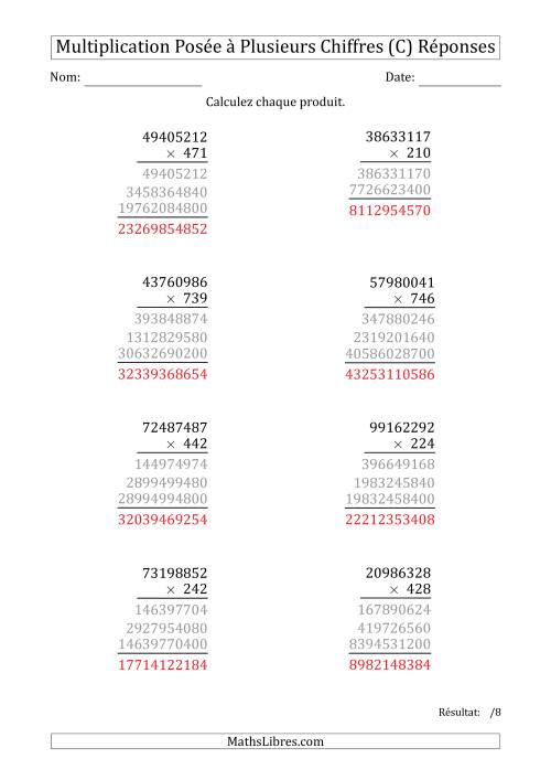 Multiplication d'un Nombre à 8 Chiffres par un Nombre à 3 Chiffres (C) page 2