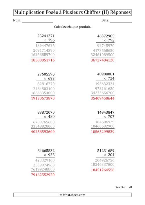 Multiplication d'un Nombre à 8 Chiffres par un Nombre à 3 Chiffres (H) page 2